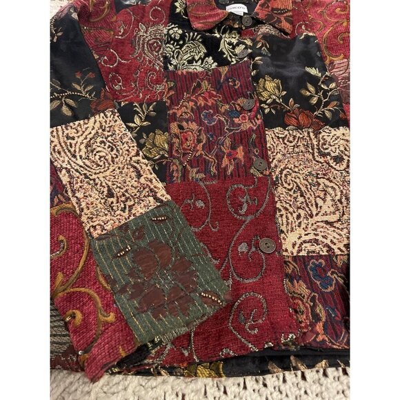 Chicos Patchwork Jacket Size 1 Multicolor Floral Tapestry Button Lined 46% VISCO - Picture 3 of 15